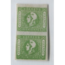 ARGENTINA 1859 GJ 16 PAREJA VERTICAL DE ESTAMPILLAS NUEVAS CON AMPLIOS MARGENES, MUY FRESCA Y BONITA PIEZA U$ 440+